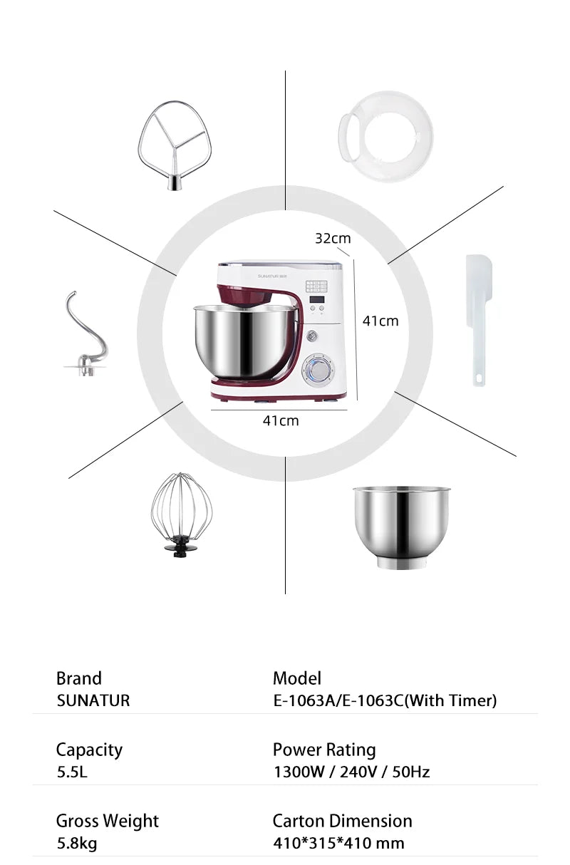 SUNATUR Electric Kitchen Blender Machine: Stand Mixer with Planetary Beater, Supports Dough Mixing,Processor for Home Appliances