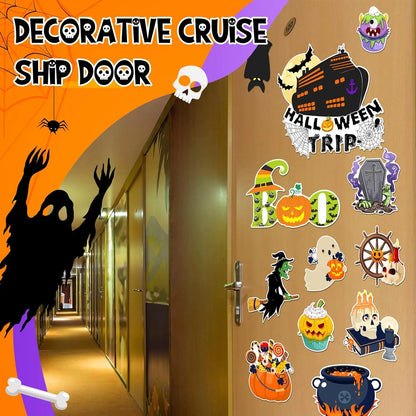 16 Pcs Halloween Cruise Door Decorations Magnetic Halloween Car Magnets Anchor Life Preserver Pumpkin Bats Skeleton Magnets for