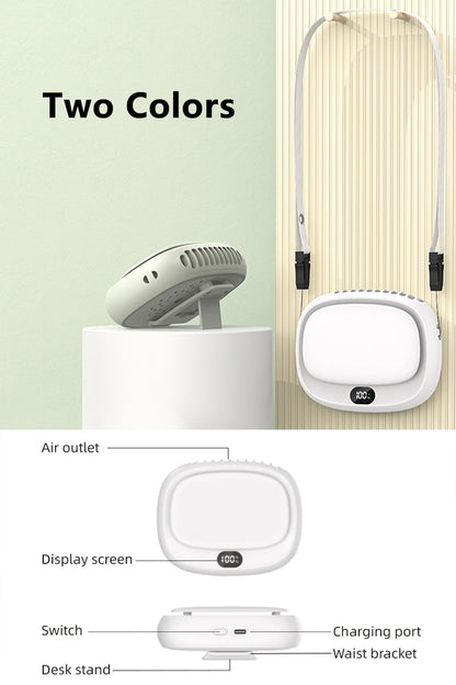 Portable Neck Fan Mini Waist Fan USB Rechargeable Bladeless Portable Hanging Neck Fan Wireless Waist Clip Fan for Outdoor Travel