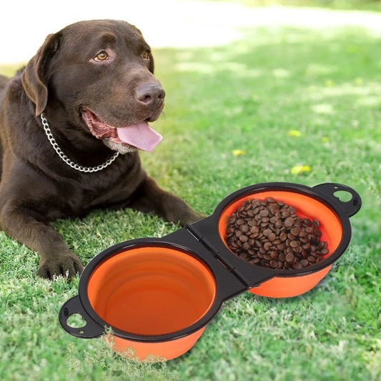 2 in 1 Collapsible Double Feeding Bowl Mini Folding Water Bowl for Dogs and Cats Open Portable Travel Set  Dog Accessories