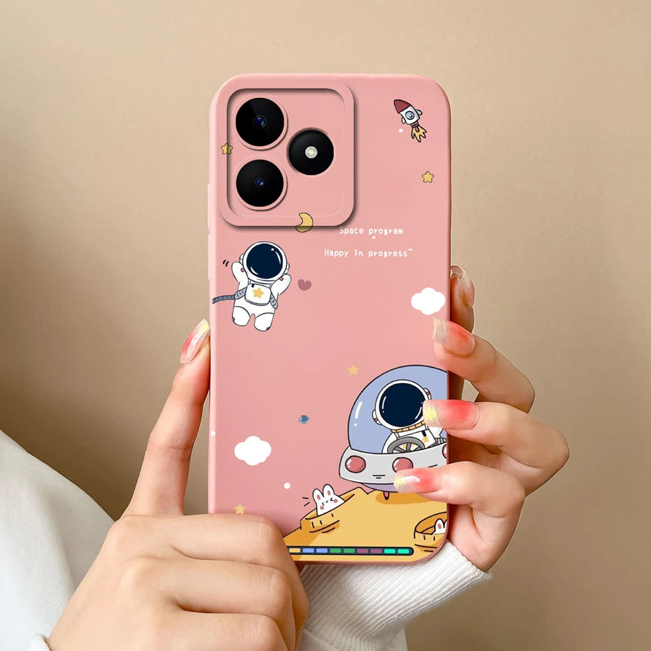 Case For Realme Note 50 Flower Painted Upgrade Lens Protection Soft Back Cover Model RMX3834 Liquid Silicone Phone Protectors