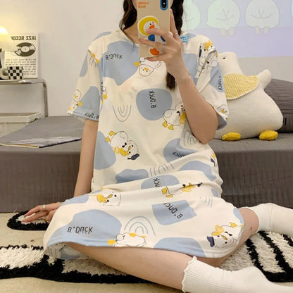 Maternity Clothings Nursing Dresses Breastfeeding Sleepwear Pattern Printing Cheerful and Lively Girl Feeling for Pregnant Women
