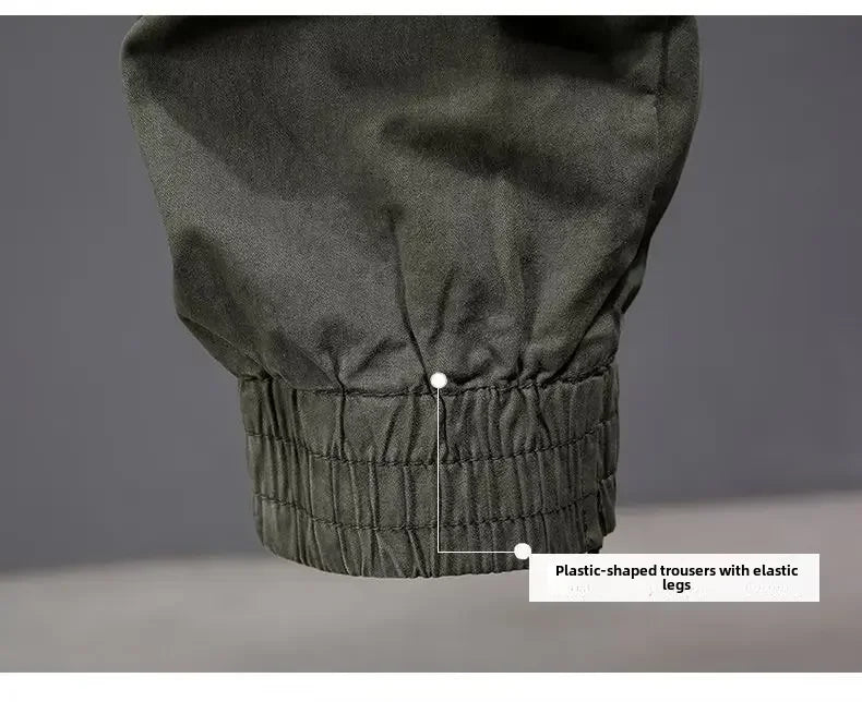 Trendy Brand Casual Cargo Pants Men's Loose Fit Solid Color Cargo Pants American Style Casual For Spring Autumn