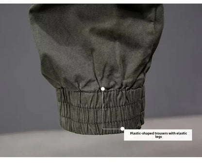 Trendy Brand Casual Cargo Pants Men's Loose Fit Solid Color Cargo Pants American Style Casual For Spring Autumn