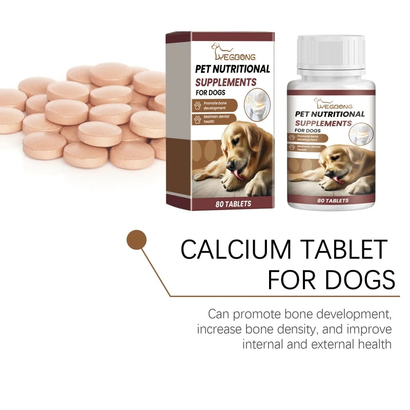 Calciums Supplements for Dogs, 80 Tablets Health Bone Joint Maintenance