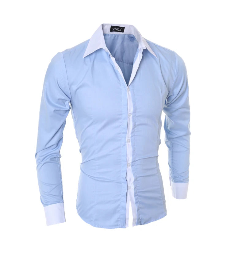 Men Long Sleeve Shirt 2025 Spring Striped Shirts Slim Fit Male Casual Social Patchwork Shirt Turn-down Collar Camisa Masculina