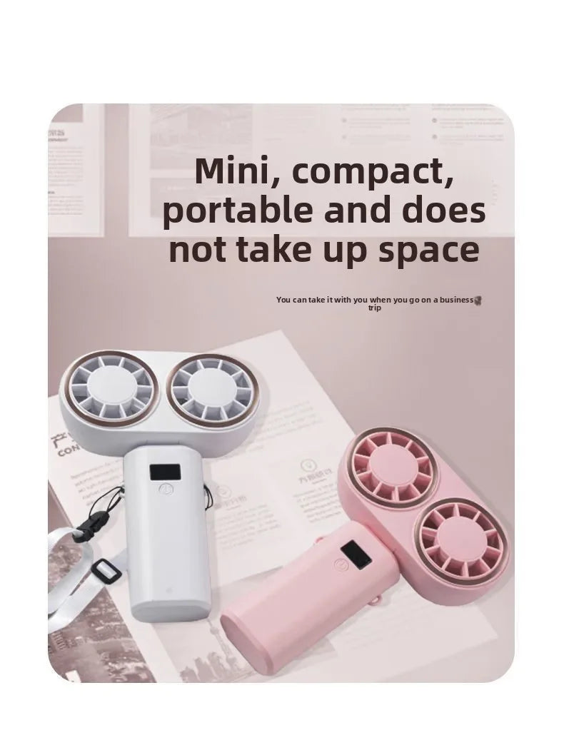 New Handheld USB Small Fan Double-headed Handheld Fan with Long Battery Life Mini Rechargeable Portable Electric Fan.