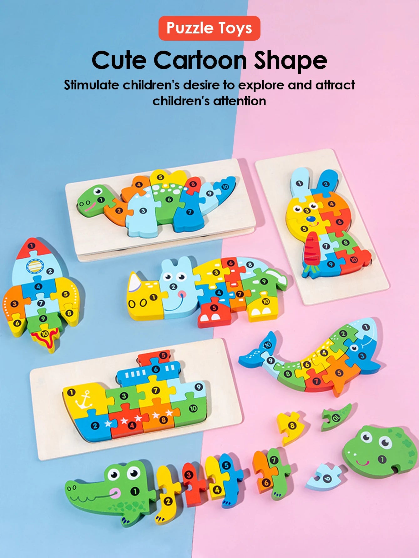 3D Wooden Puzzles Educational Cartoon Animals Early Learning Cognition Intelligence Puzzle Game For Children Toys