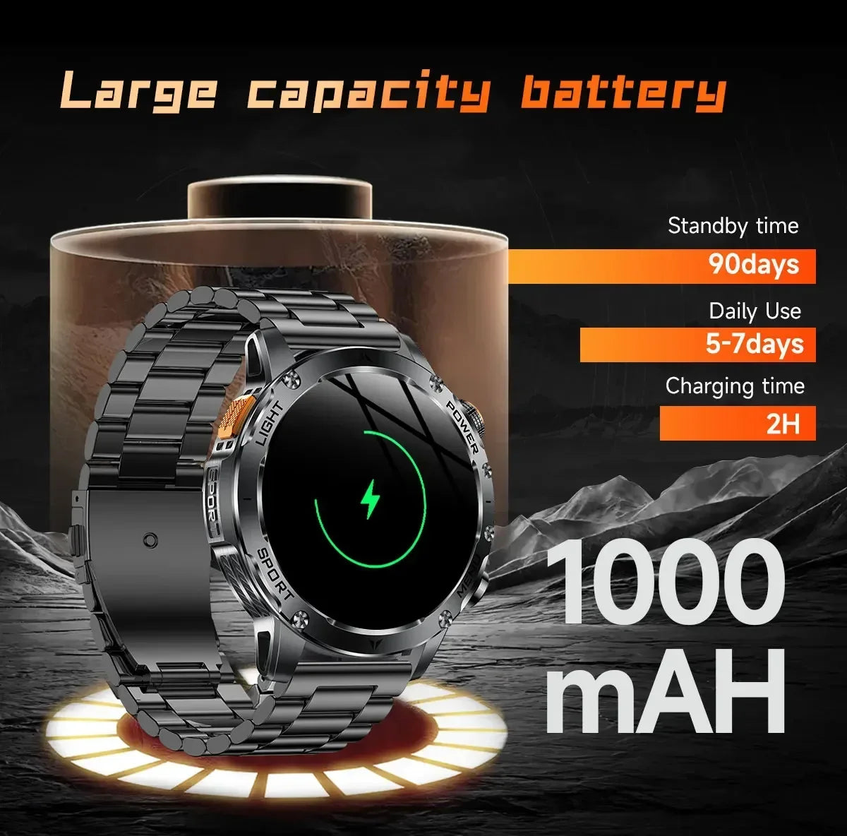 New For HUAWEI 1000mAh Large Capacity Battery Smart Watch Men Outdoor Flashlight BT Call Waterproof Sport Fitness SmartWatches