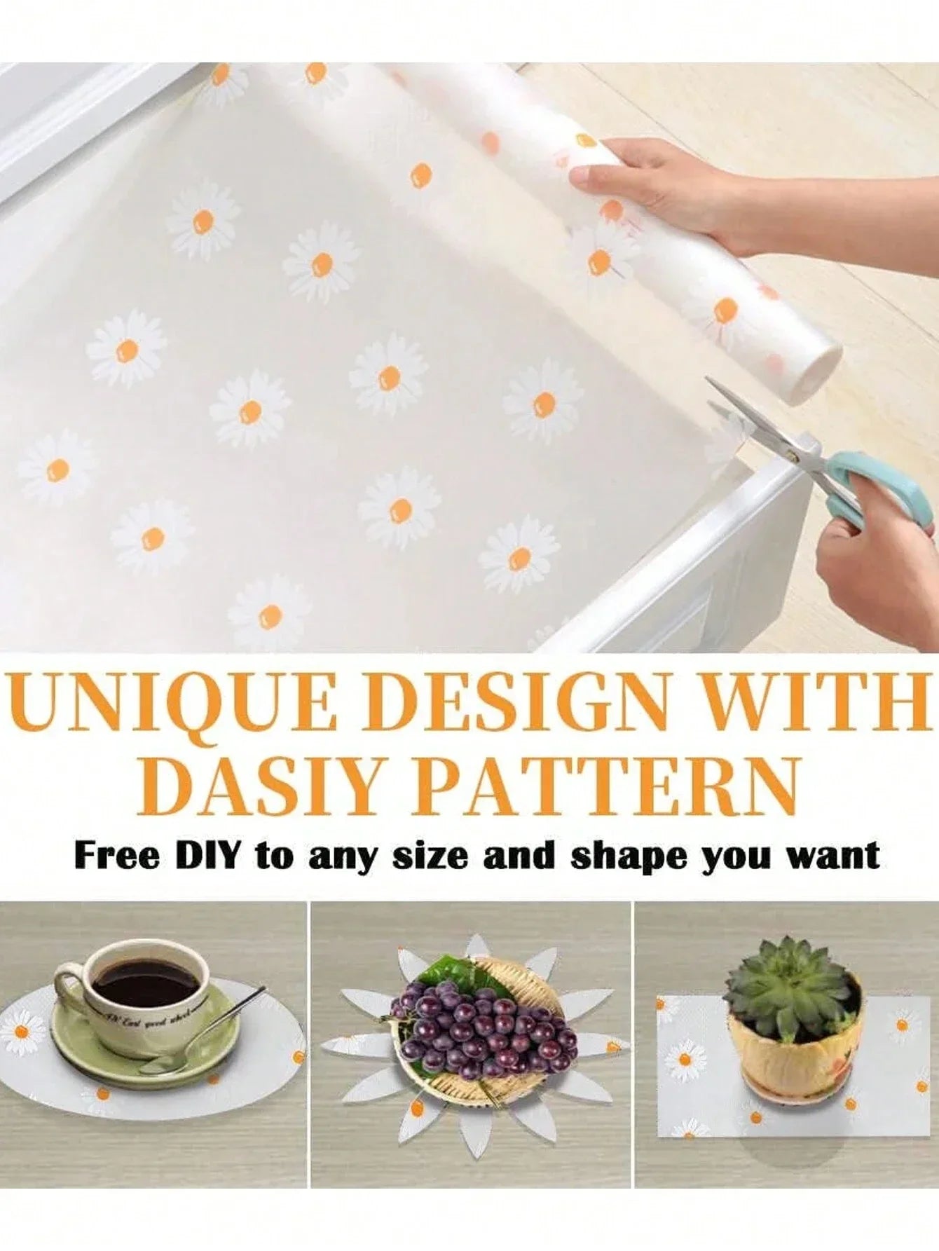 Non-Adhesive Drawer Liner 1 Roll Daisy Shelf Liner For Kitchen Cabinets EVA Waterproof Fridge Pad Cupboard Mat Easy Placemats