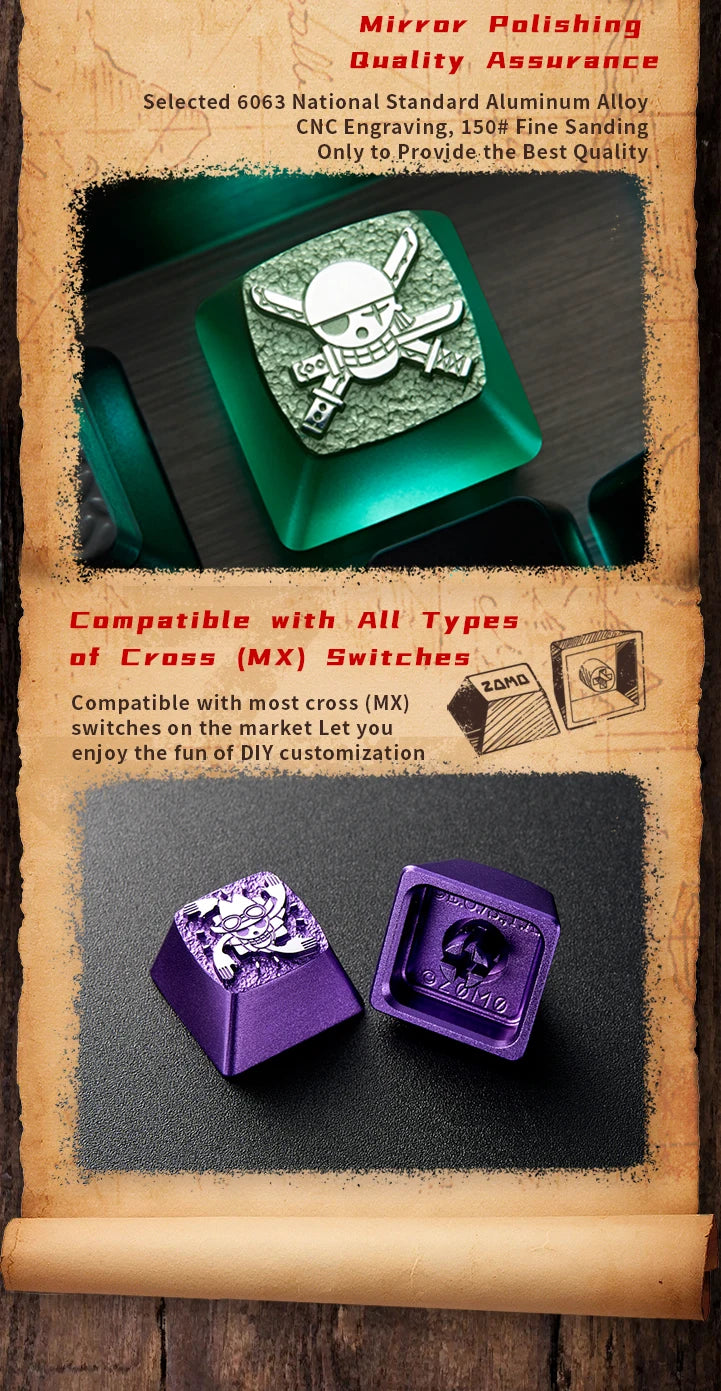 Zomoplus One Piece Metal Keycap Aluminum Artisan Keycap for Mechanical Keyboard Officially Licensed Anime Gaming Keycap