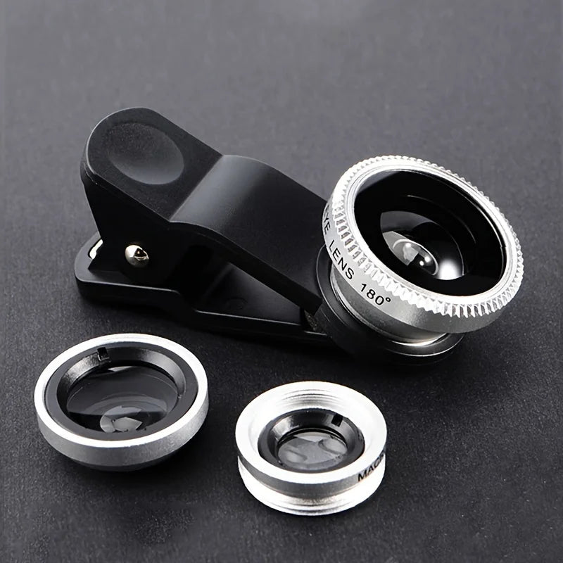3-In-1 Phone Camera Lens Kit, Compatible With Most Phones, with wide-AngleMacro And Fisheye Lenses.