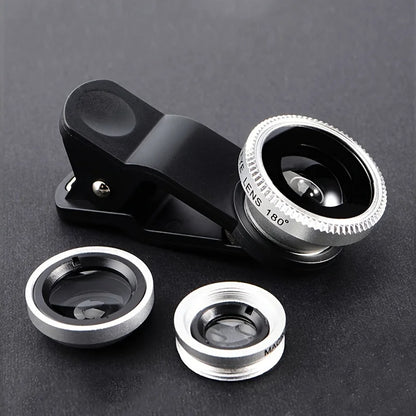 3-In-1 Phone Camera Lens Kit, Compatible With Most Phones, with wide-AngleMacro And Fisheye Lenses.
