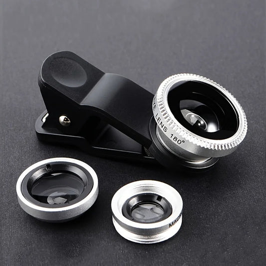 3-In-1 Phone Camera Lens Kit, Compatible With Most Phones, with wide-AngleMacro And Fisheye Lenses.