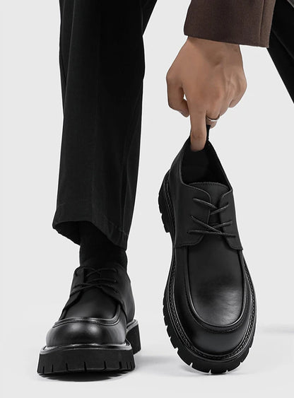 Men's Leather Shoes Black Round Toe Thick Sole Platform Male Casual Brogue Shoe Footwear Offer Designer Classic Original Retro
