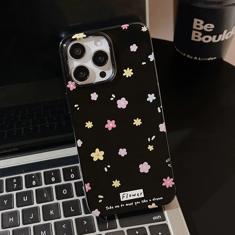 Korean Cute Flower Phone Case  For iPhone 16 15 14 13 12 11 Pro Max XS XR 7 8 Plus SE Mini Soft Shockproof Protective Back Cover