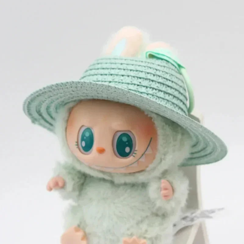 Labubu Ropa V1V2 Colorful Hollow Top Straw Hat Outdoor Labubu Clothes Accessories