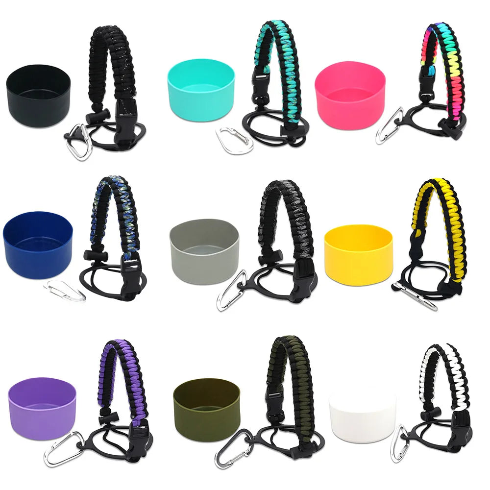 Paracord Handle For Wide Mouth Water Bottle And Silicone Sleeve Boot Compatible With Hydro Flask Tumblers Accessories