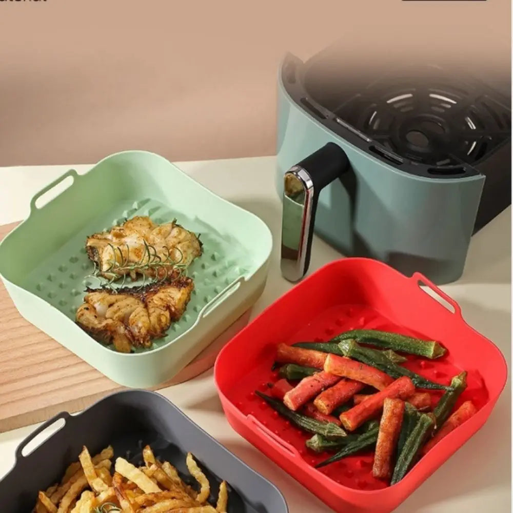 Silicone Air Fryer Baking Pan Square Reusable High Temperature Resistant Silicone Liner Insulation Mat Oven Baking