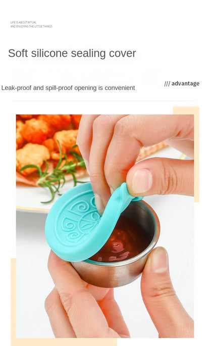6 Pcs Set Leakproof Stainless Steel Dipping Sauce Cups Food Containers Reusable Salad Dressing Container Silicone Stretch Lids
