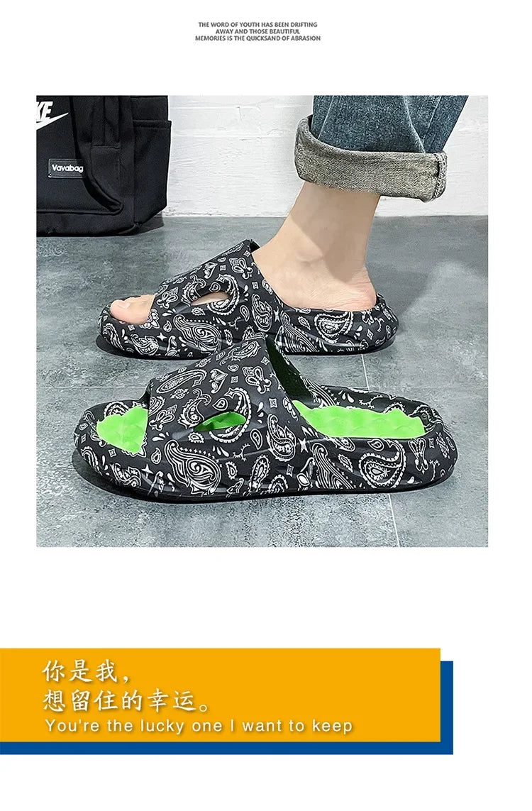 Men Flip-flops Summer Shoes Printing Sandals Trend Anti Slip Summer Sneaker Slippers Fashion Man Massage Slippers Beach Sandals