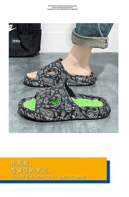 Men Flip-flops Summer Shoes Printing Sandals Trend Anti Slip Summer Sneaker Slippers Fashion Man Massage Slippers Beach Sandals