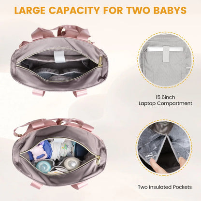 15.6 Inch Diaper Bag Tote with Insulated Pocket Baby Bag for Girl Boy with Changing Pad Large Baby Diaper Bag with Pacifier Case