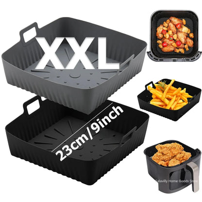 9" Silicone Air Fryer Liners for Cosori/Ninja 6-8QT - 23cm Square Reusable Baking Tray Oil-Free & Dishwasher-Safe