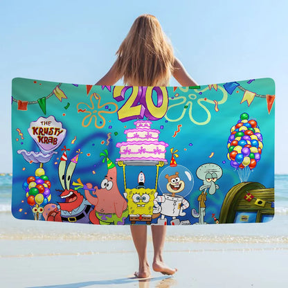 S-SpongeBobs Cartoon Beach Towels Shower Towel Sauna Travel Spa Microfiber Quick Dry Gym Accessories Cute Room Decor