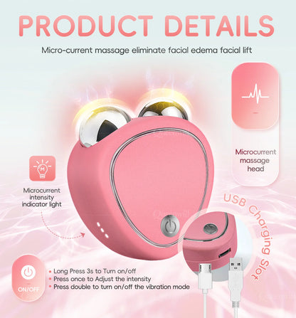 Microcurrent EMS Face Lifting Roller Facial Massager Skin Tightening Rejuvenation Anti-Wrinkle Rechargeable Device Beauty Tool