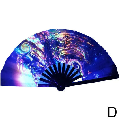 33cm Large Folding Hand Rave Fan Chinease/Japanese Gifts Fan Dance Music Colorful Fan Festival Fan Gradient Reflective Fold