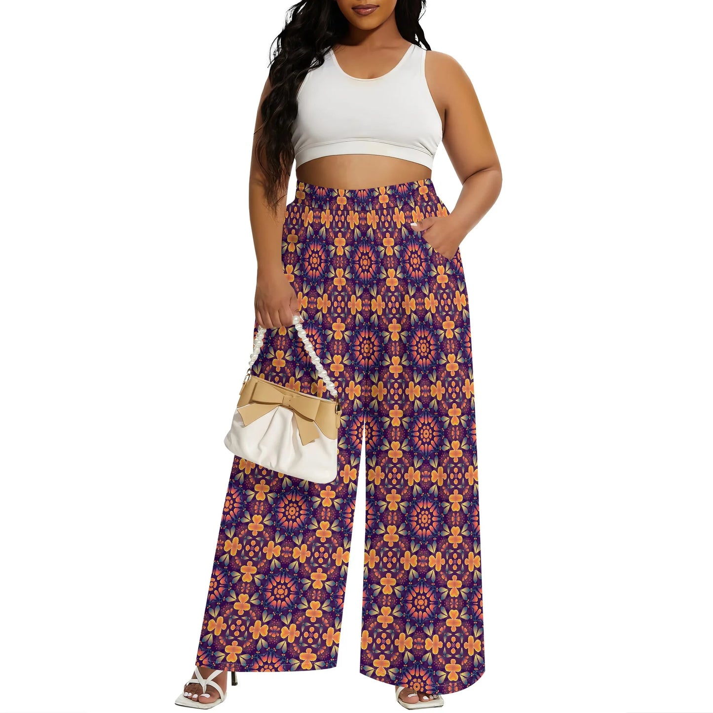 2025 Spring Palazzo Pants for Women High Waisted Wide Leg Stretchy Loose Fit Casual Trousers Party Pants with Pocket