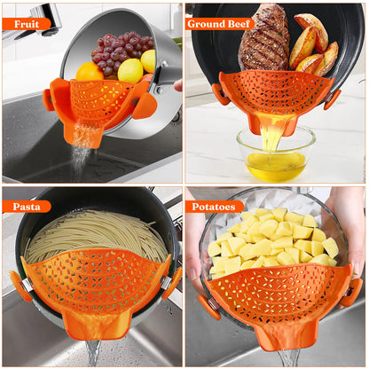 Universal Silicone Clip on Pan Pot Strainer Anti Spill Pasta Pot Strainer Food Grade Fruit Colander for Pasta Fruit Vegetable