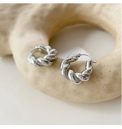 Peri'sBox Trendy Minimalist Twisted Hoop Earring for Women Gold/Silver Color Zinc Alloy Huggie Earrings бижутерия женщин Gifts