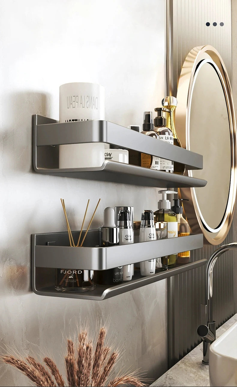 Bathroom Accessories Shelf Organizer Shower Storage Rack Gray Wall Mounted Space Aluminum Toilet Shampoo Holder Shelves 30-50CM