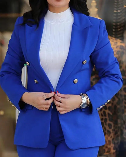 Office Lady 2 Pieces Blazer Set Ladies 2024 Elegant Pant Suit Women Chic Trousers Suit Casual Long Sleeve Jacket High Waist Pant
