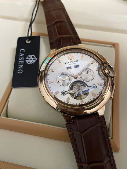 CASENO Fashion Trend Men's Blue Light Glass Night Light Scale Multi functional Fully Automatic Tourbillon Mechanical Watch 831BG