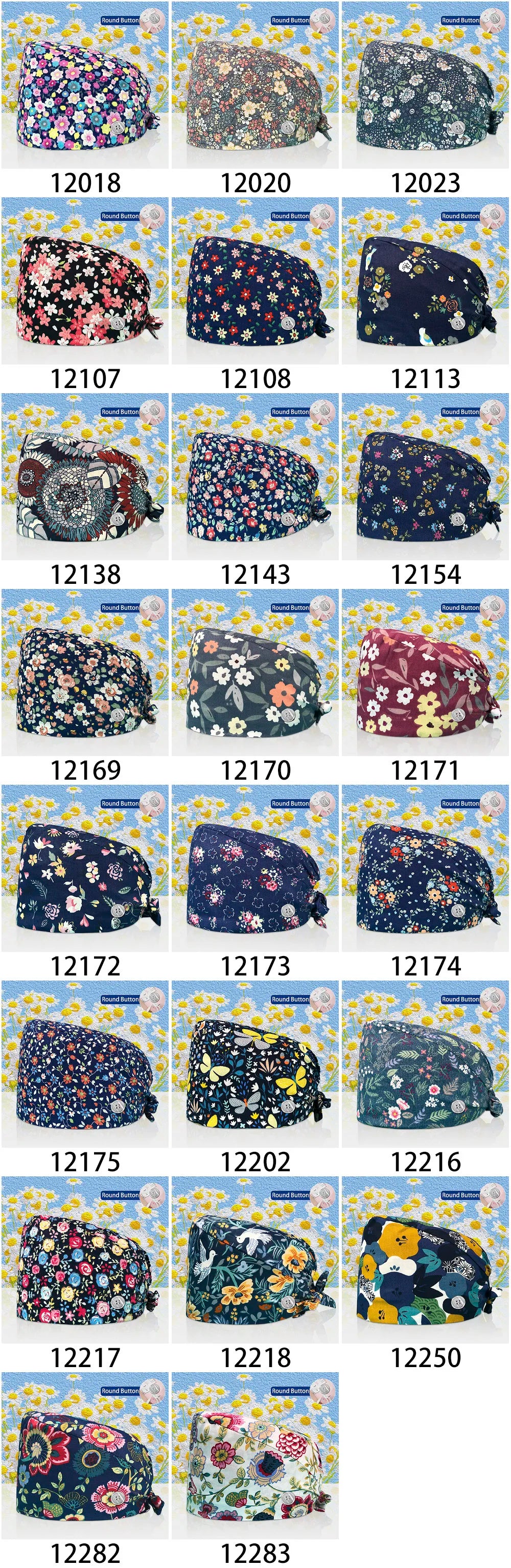 Cotton Lab Work Scrubs Caps Flower Printing Medical Scrubs Women Surgical Caps Health Service Caps Operator Hats Nursing Hats