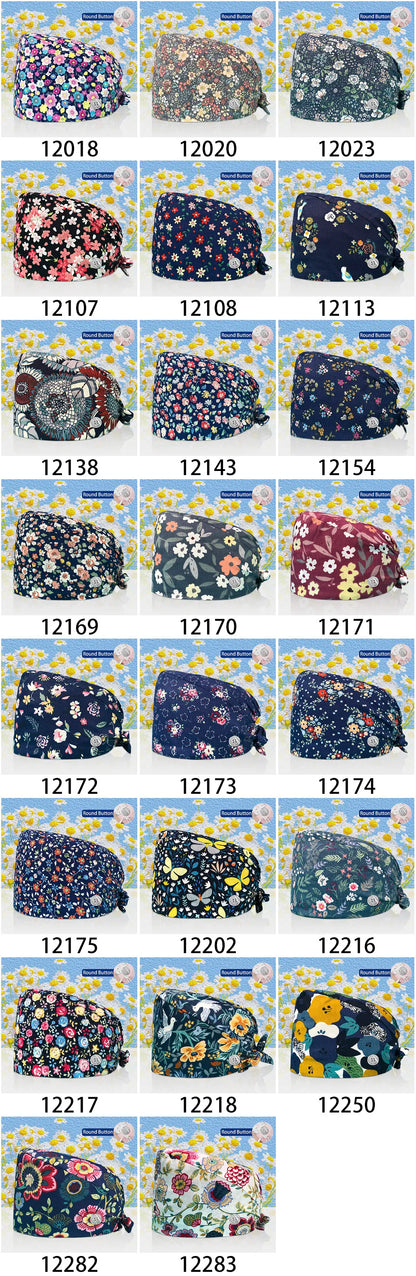 Cotton Lab Work Scrubs Caps Flower Printing Medical Scrubs Women Surgical Caps Health Service Caps Operator Hats Nursing Hats