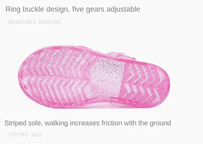 New Child Sandal Cute Girl Boy Beach Cave Shoe Transparent Glitter Jelly Crystal Kid Princes Shoe Breathable Roman Beach Sandal