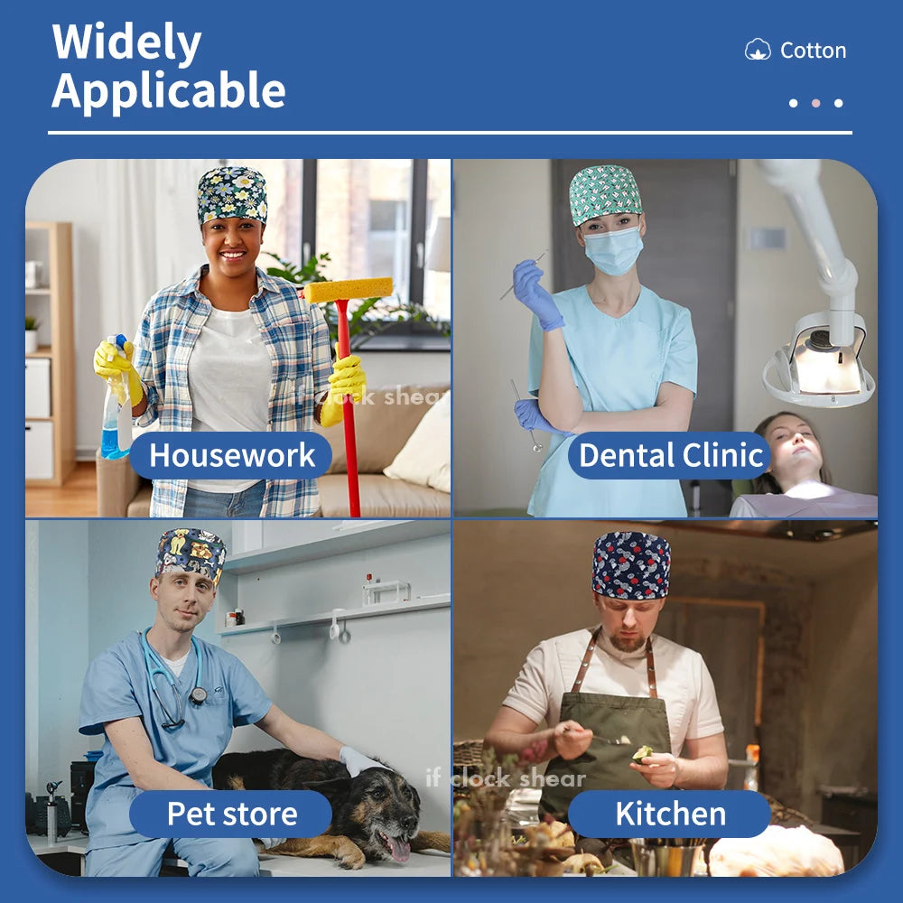 Printing Clinic Pharmacy Work Hat Dentistry Operating Room Doctor Scrubs Hats Adjustable Medical Nurse Accessories Surgical Caps