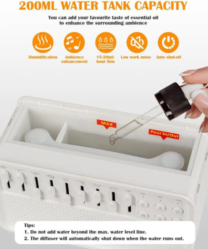 Bluetooth White Noise Machine with Aroma Diffuser,Humidifier & Night Light |8 Natural Sounds,3-Level Dimming for Sleep Therapy