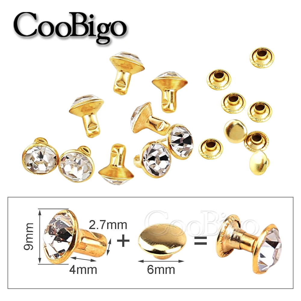 100sets Glass Crystal Double Cap Rivet Stud Rhinestone Nail Spike DIY Leathercraft Fashion Apparel Shoes Bags Decor Accessories