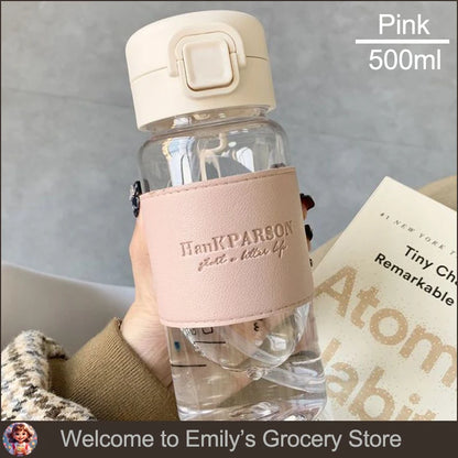 500Ml Portable Plastic Water Bottles with Straw Anti-scalding Leather Case Non-leaking Cute Bottle Outdoor Drinkware