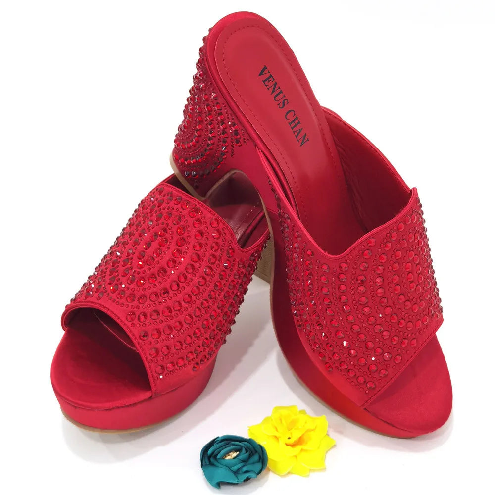 Purple Color Wedding Shoes Woman Open Toe Ladies Sandals Shoes Party Wedding Shoes Decorated with Rhinestone New Arrival Shoes