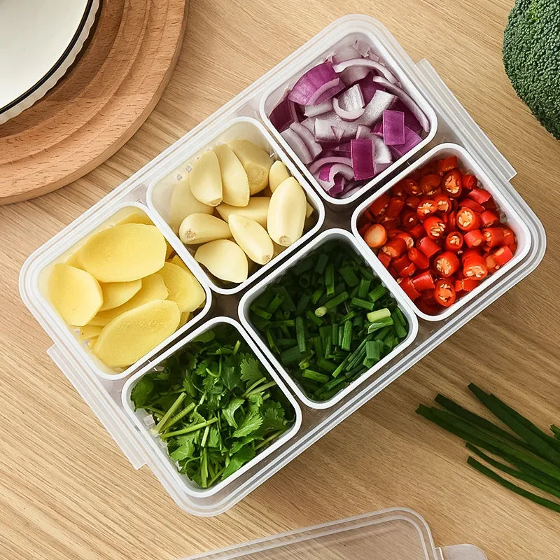 Six Grid Refrigerator Crisper Storage Containers Fridge Fresh Vegetable Fruit Boxes Drain Basket Kitchen Organizer Tools