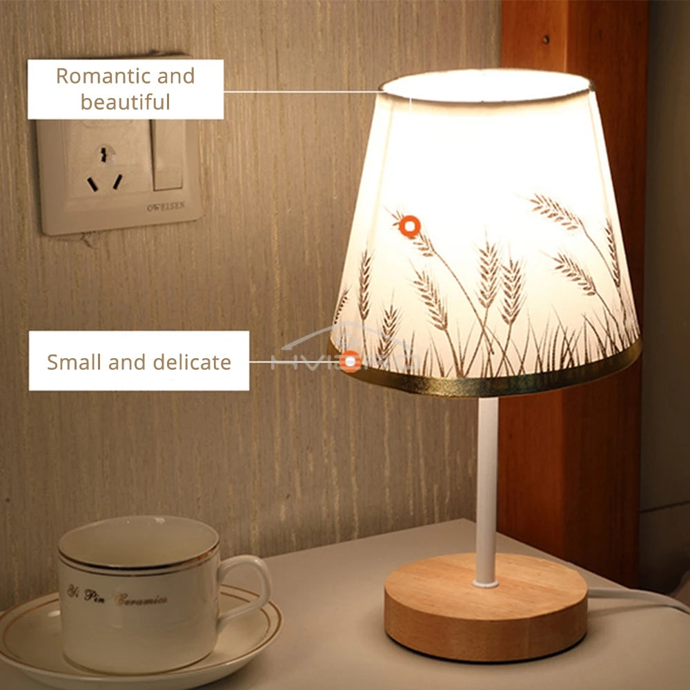 Solid Wood Cloth Nordic Decorative Table Bedroom Bedside Lamp Simple Creative Remote Control Small Night Light Energy Saving Led