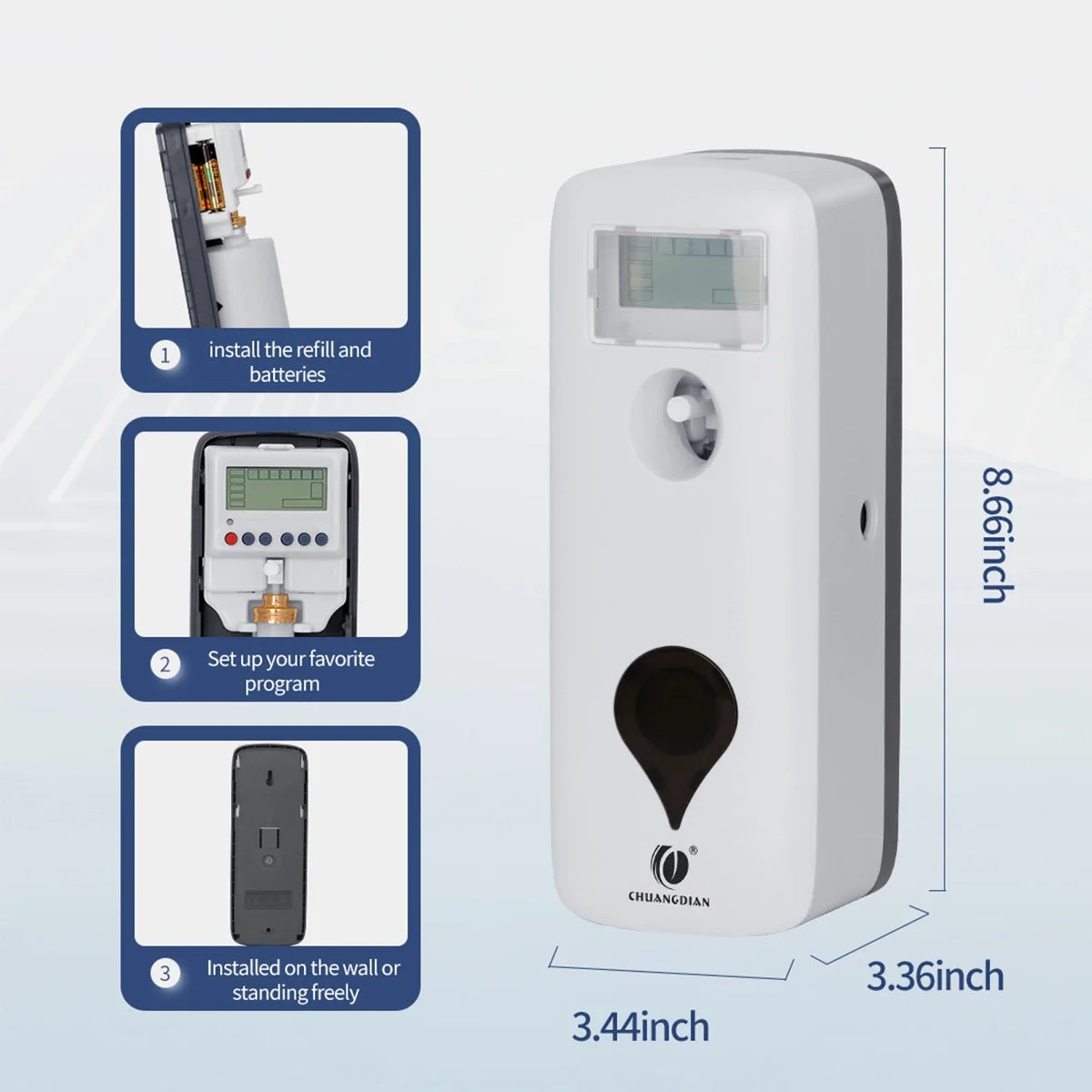 Automatic Fragrance Perfume Spray Distributor 300ML Liquid Air Freshener Dispenser LCD Programmable Toilet Room Odor Eliminator