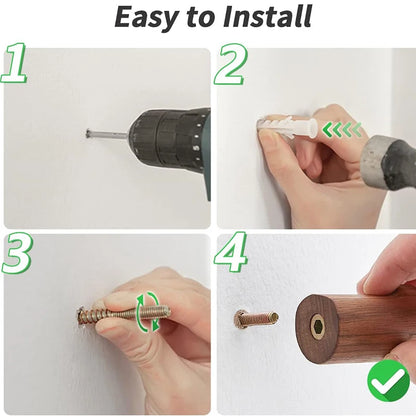 Wood Wall Hooks, Natural Wooden Coat Hooks Wall Mounted, Handmade Rustic Hat Hooks Heavy Duty for Hanging Towels, Clothes, Bags