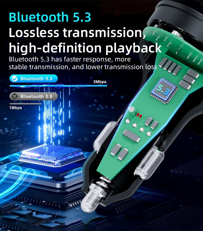 Car FM Transmitter Bluetooth 5.3 Handsfree Wireless Car Kit USB C Car Charger Auto Radio Fm Modulator Mp3 Player Adapter